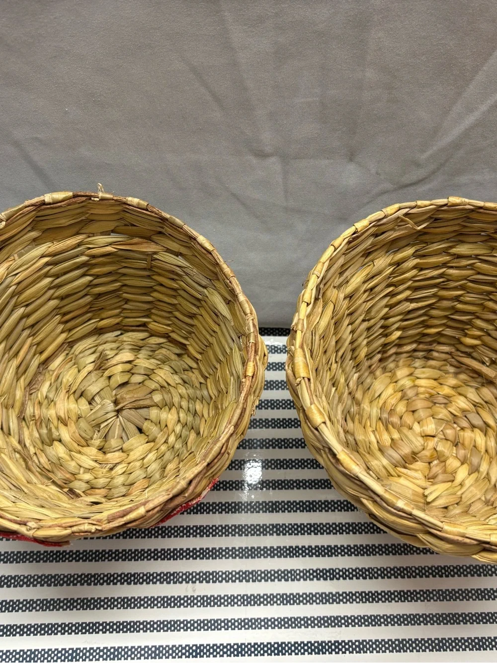 Handwoven Natural Straw Decorative Basket with White Chicken Appliqué